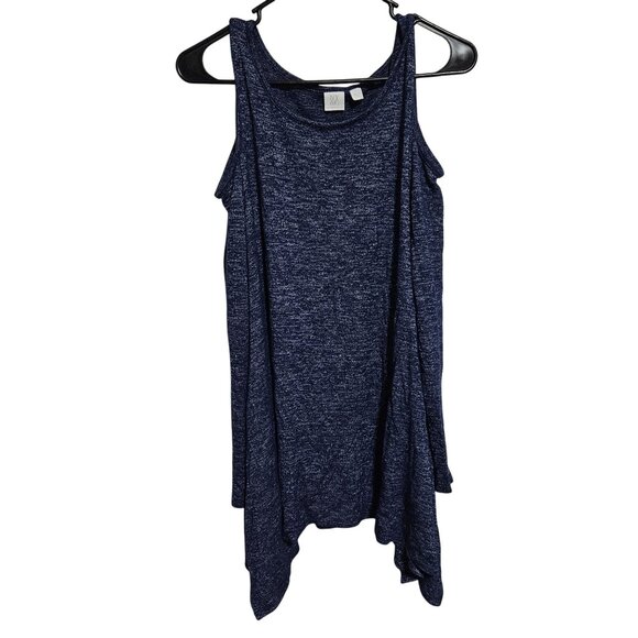NY&C Heather Blue Cold Shoulder Sweater Womens Size Large Tunic Top Long Sleeve - Picture 2 of 5